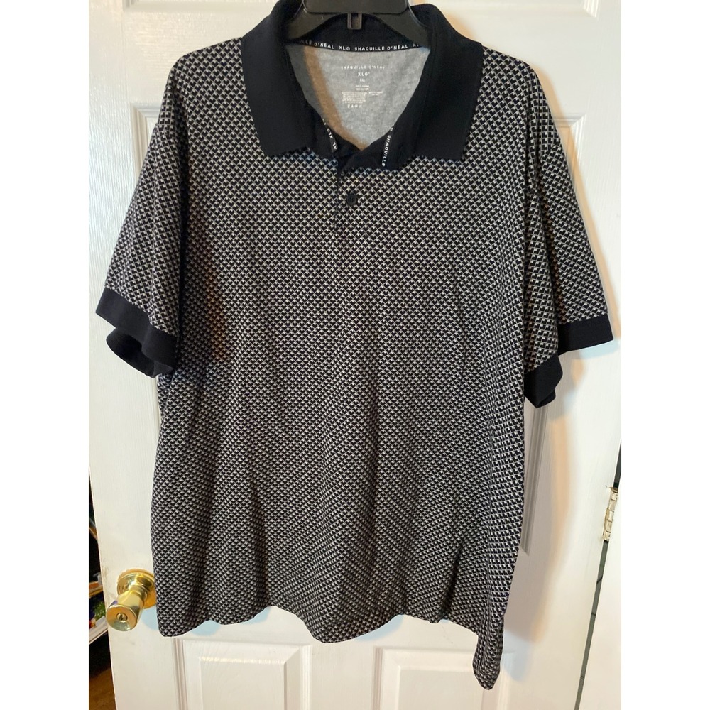 Shaquille O'Neal XLG Mens 3XL PoloShirt BlackGrey Geometric Diamond Print Cotton